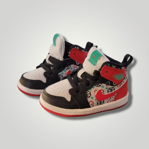 SOLD NIKE AIR JORDAN 1 MID SE (TD) WHITE "UGLY CHRISTMAS SWEATER" SZ 5c - Picture 2 of 6